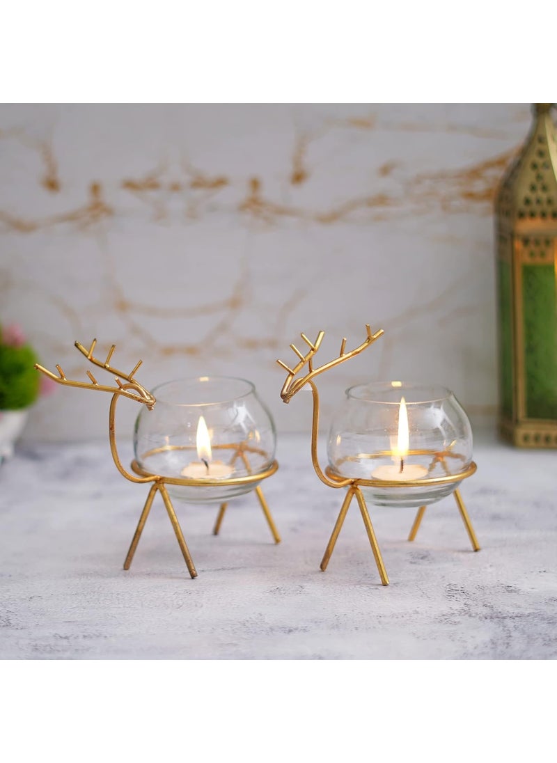 Webelkart Webelkart Premium Iron Reindeer tealight Candle Holder for Home and Table Decor | Diwali tealight Holder for Home and Dining Room Decor (Gold)  - Image 1