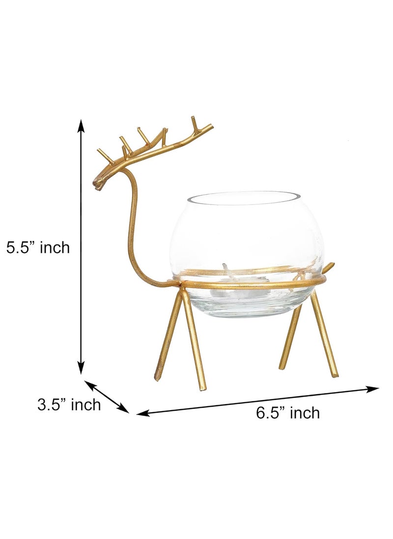 Webelkart Webelkart Premium Iron Reindeer tealight Candle Holder for Home and Table Decor | Diwali tealight Holder for Home and Dining Room Decor (Gold)  - Image 2