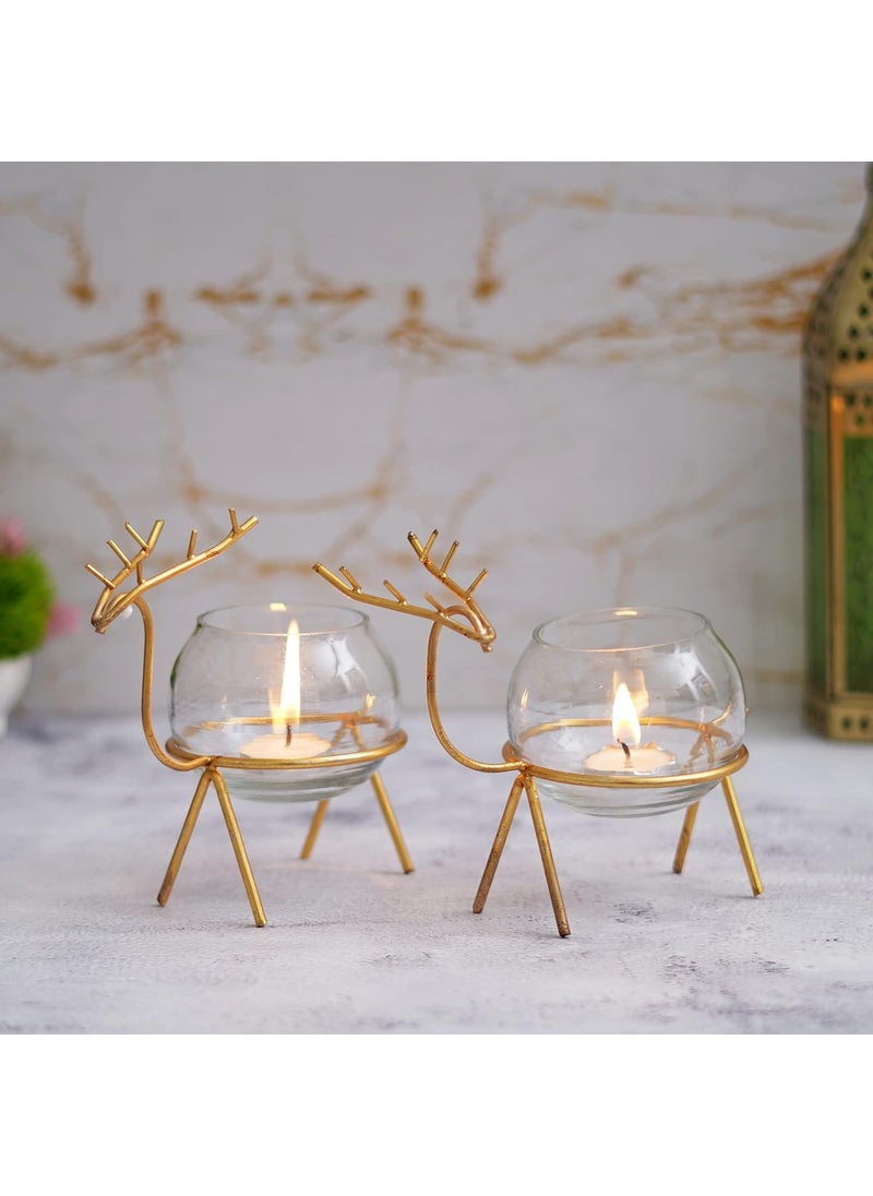 Webelkart Webelkart Premium Iron Reindeer tealight Candle Holder for Home and Table Decor | Diwali tealight Holder for Home and Dining Room Decor (Gold)  - Image 3