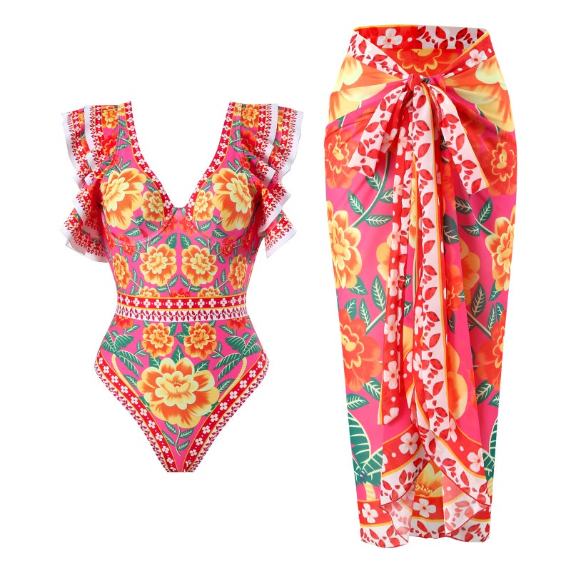 2025 Bohemian Style Retro French Style Fixed Print Fashion Trend New Style Body Dress Wrap Dress Suit - Image 4