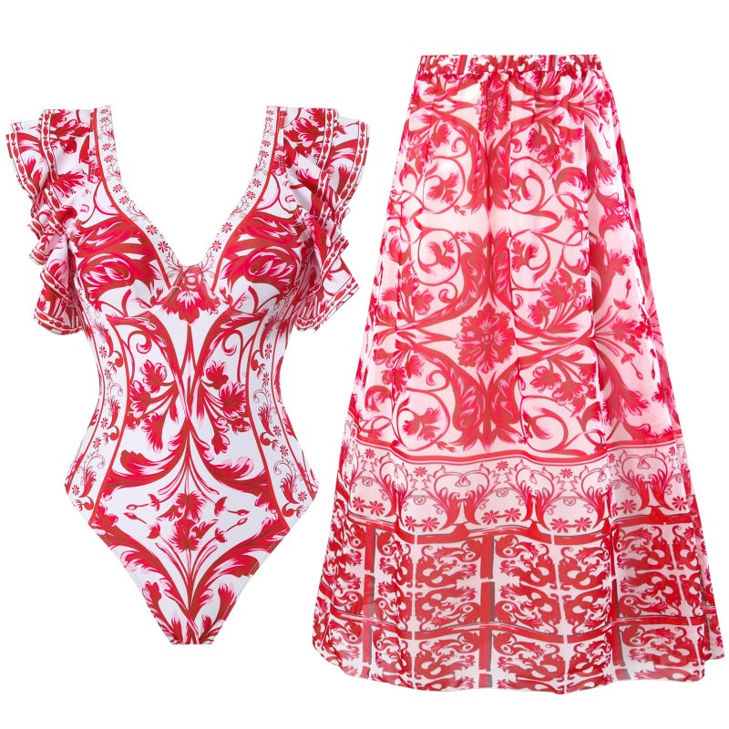 2025 Bohemian Style Retro French Style Fixed Print Fashion Trend New Style Body Dress Wrap Dress Suit - Image 2