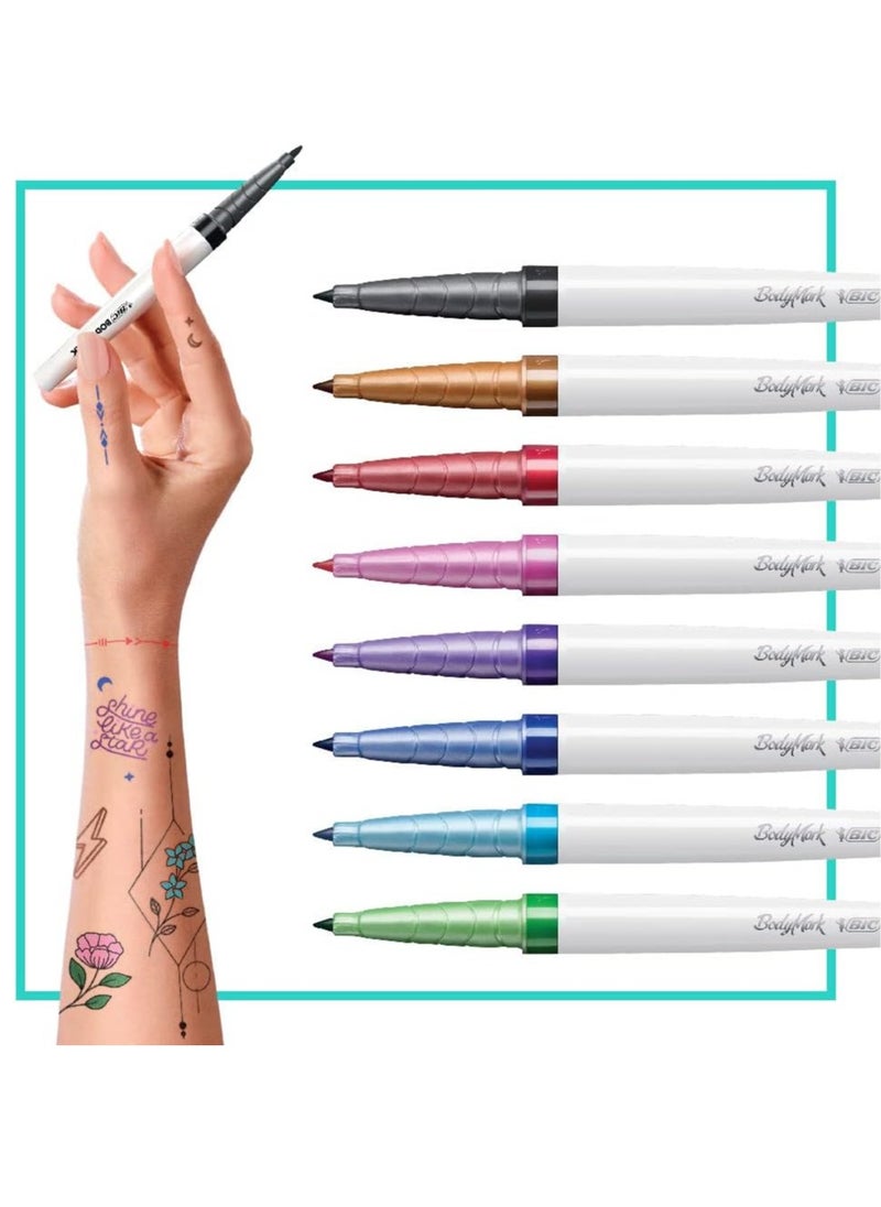Bic - BIC BodyMark Temporary Tattoo Markers for Skin, Precision Series, Fine Tip, 8-Count Pack of Assorted Colors, Skin-Safe*, Cosmetic Quality - Image 1