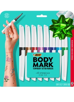 BIC BodyMark Temporary Tattoo Markers for Skin, Precision Series, Fine Tip, 8-Count Pack of Assorted Colors, Skin-Safe*, Cosmetic Quality