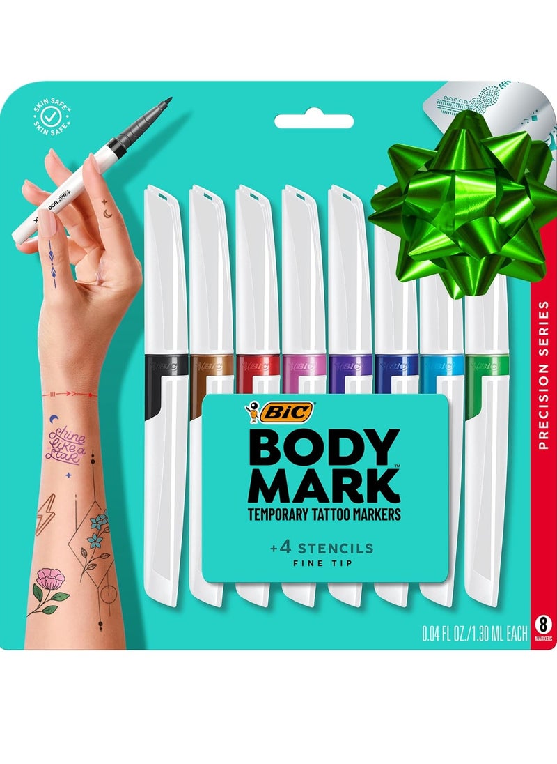 Bic - BIC BodyMark Temporary Tattoo Markers for Skin, Precision Series, Fine Tip, 8-Count Pack of Assorted Colors, Skin-Safe*, Cosmetic Quality - Image 1