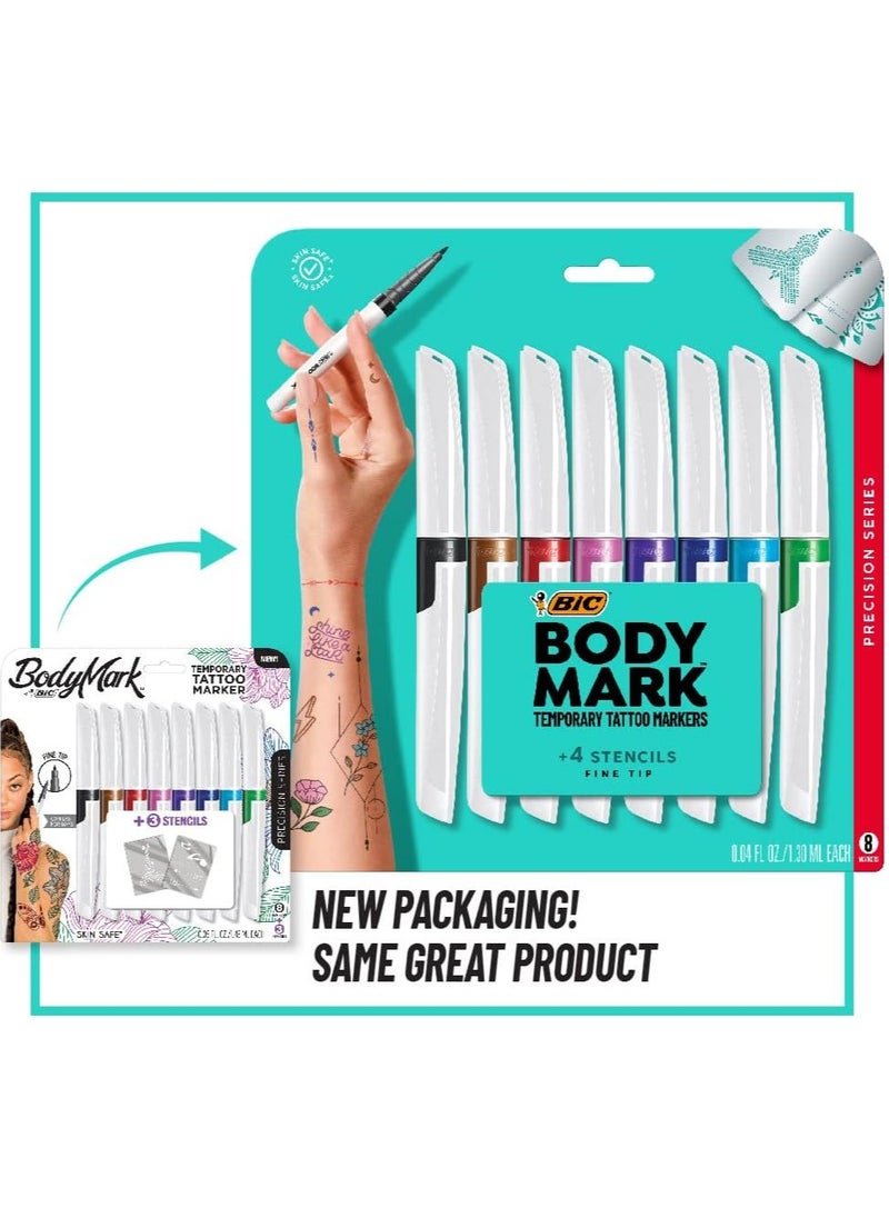Bic - BIC BodyMark Temporary Tattoo Markers for Skin, Precision Series, Fine Tip, 8-Count Pack of Assorted Colors, Skin-Safe*, Cosmetic Quality - Image 1