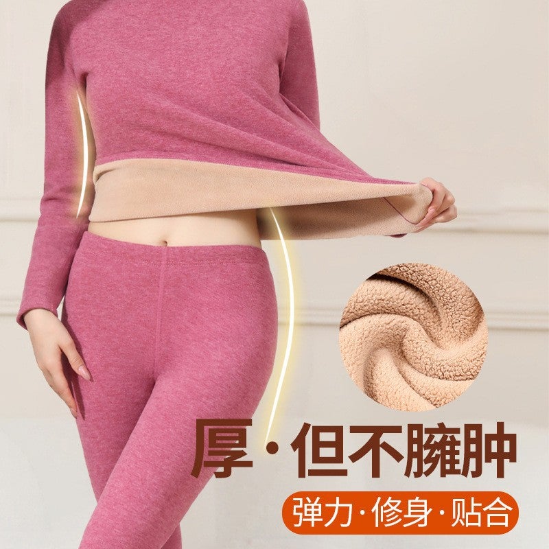 Thermal Underwear Men'S And Women'S Fleece Thickened Autumn Clothes And Pants Set Lamb Fleece 2025 Half-High Collar Set - Image 4