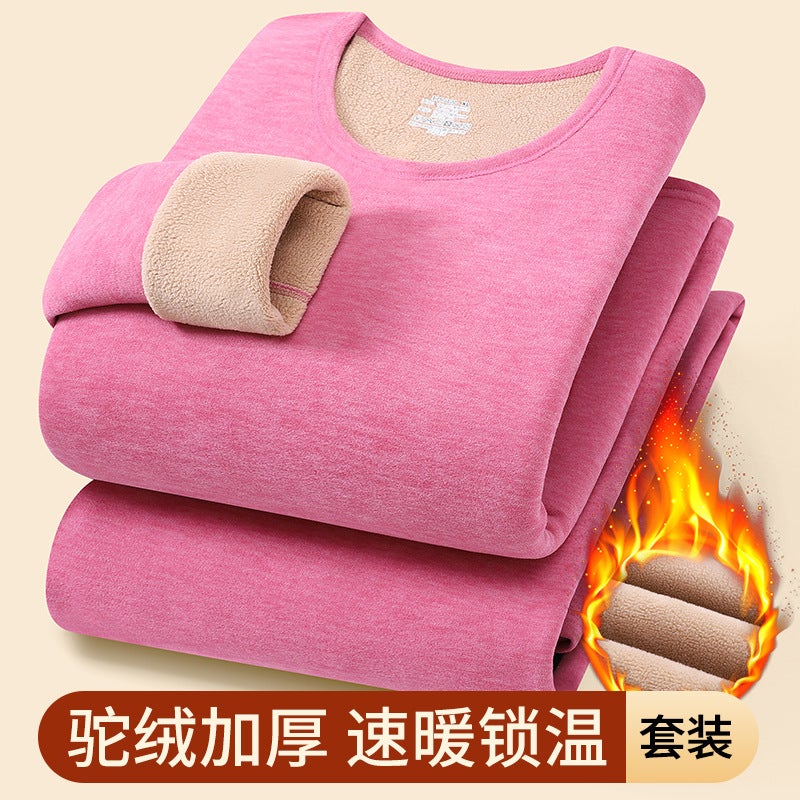 Thermal Underwear Men'S And Women'S Fleece Thickened Autumn Clothes And Pants Set Lamb Fleece 2025 Half-High Collar Set - Image 1