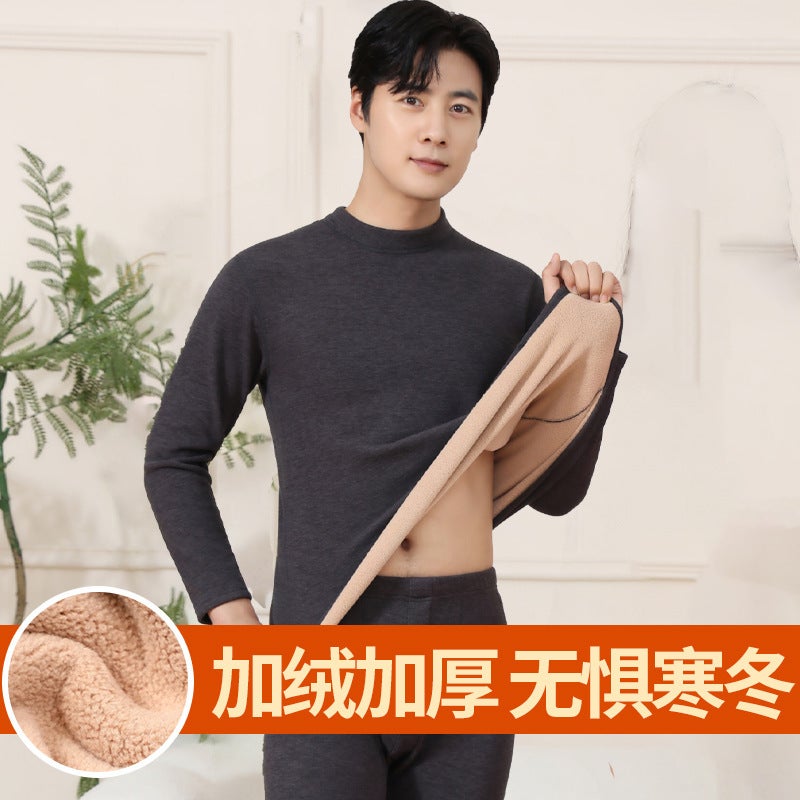 Thermal Underwear Men'S And Women'S Fleece Thickened Autumn Clothes And Pants Set Lamb Fleece 2025 Half-High Collar Set - Image 5
