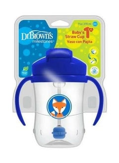 Dr. Brown's First Straw Cup with Handles 270mL, BPA-free Sippy Training Cup for Babies 6M+, Blue