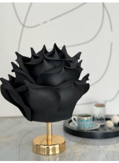 Maison Avf Dekor Artificial Eva Rose Wireless Table Lamp Top Black-Bottom Glossy Gold (9V Battery 75-90 Hours)  - Image 1