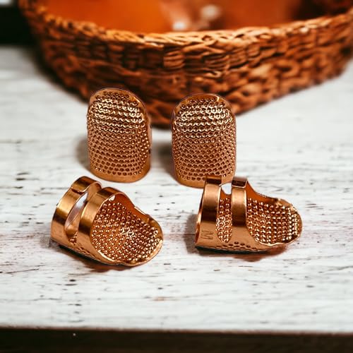 Moira Pack of 4 Adjustable Brass Finger Protector Thimble for Sewing Embroidery Needlework (Copper) - Image 3