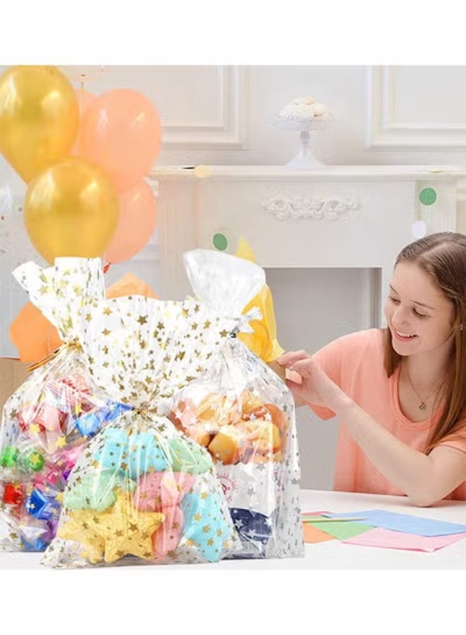 fantasize 100 Pcs Star Printed 5"X 7" Gift Wrap Cello Cellophane Treat Bags Party Favor bags Clear Candy Cookie Bags Plastic Poly Goodie Storage Bags with Twist Ties for Bakery,Birthday, Wedding ,Party Decorations (Gold) - Image 5