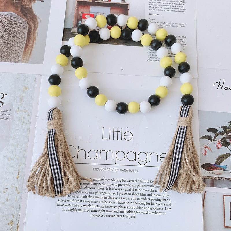 Ins Nordic Style Pastoral Log Color Color Wood Beads Tassel String Hemp Rope Tassel Home Decoration Pendant - Image 4