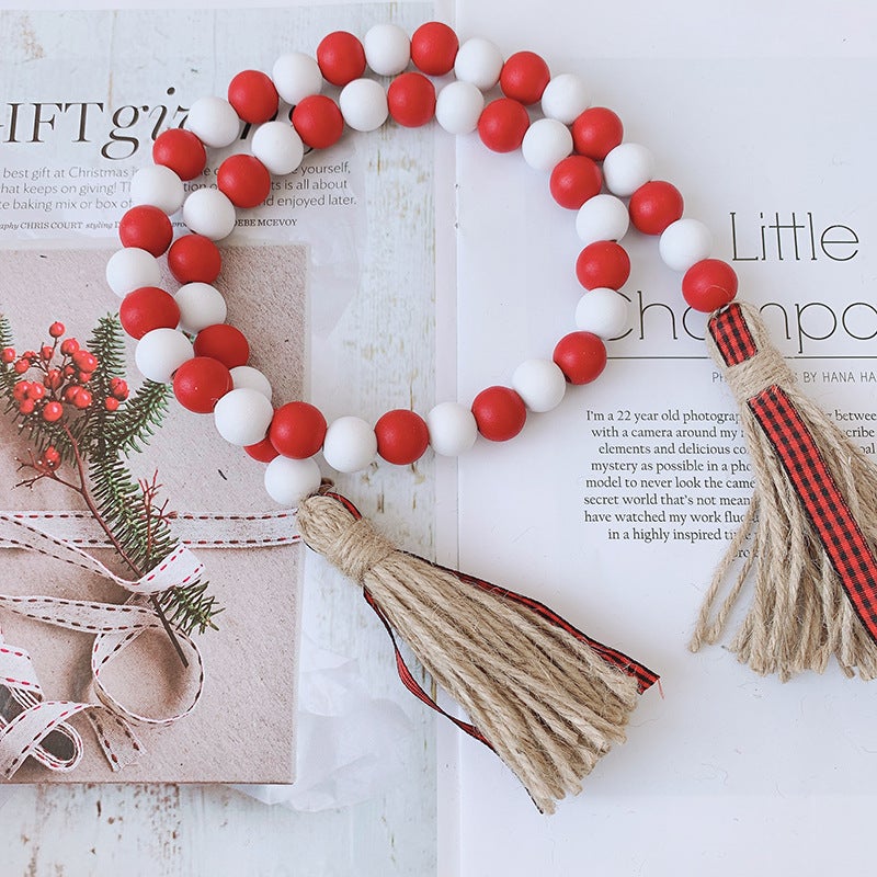 Ins Nordic Style Pastoral Log Color Color Wood Beads Tassel String Hemp Rope Tassel Home Decoration Pendant - Image 5