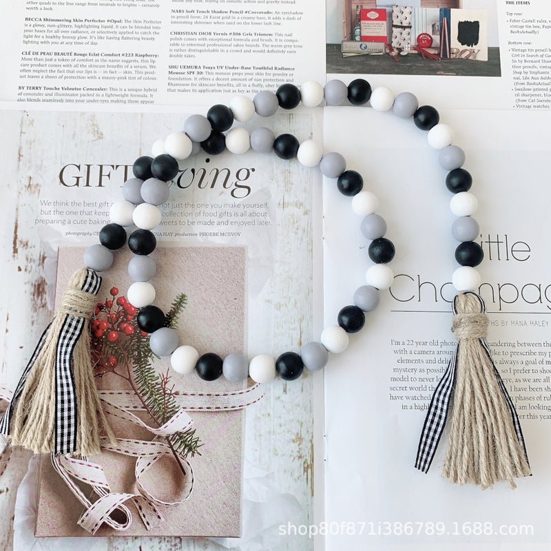 Ins Nordic Style Pastoral Log Color Color Wood Beads Tassel String Hemp Rope Tassel Home Decoration Pendant - Image 3