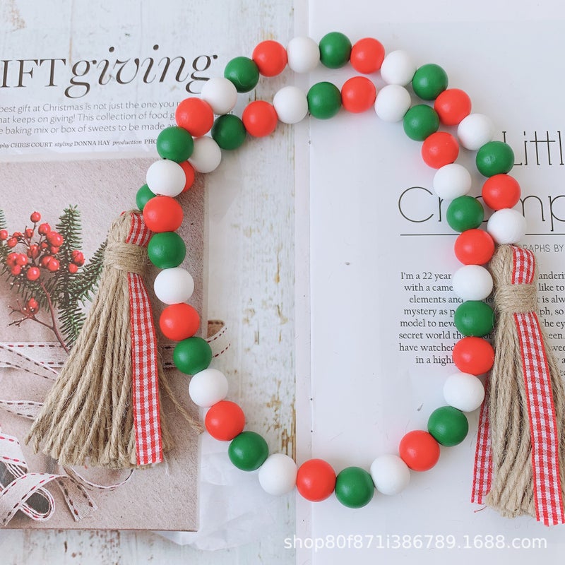 Ins Nordic Style Pastoral Log Color Color Wood Beads Tassel String Hemp Rope Tassel Home Decoration Pendant - Image 2