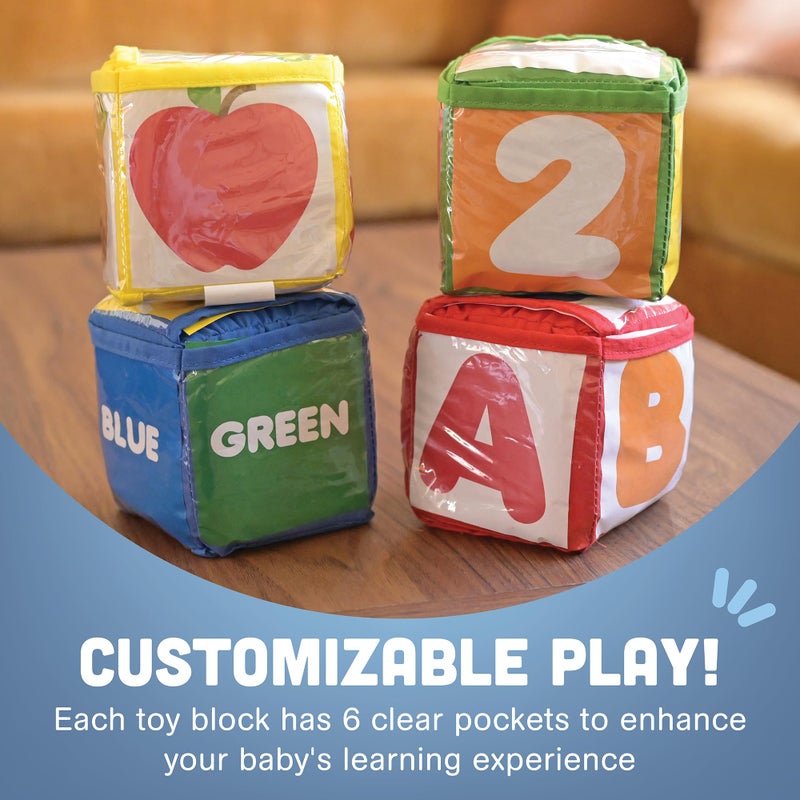 Constructive Playthings Customizable Stacking Block Toys with Clear Pockets for Ages 12 Months+, Toddler Soft Foam Building Blocks, Builds Fine Motor Skills, Multicolor - Image 3