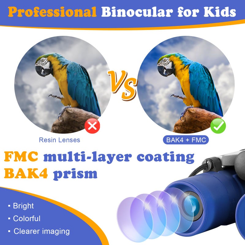Obuby Real Binoculars for Kids Gifts for 3-12 Years Boys Girls 8x21 High-Resolution Optics Mini Compact Binocular Toys Shockproof Folding Small Telescope for Bird Watching,Travel, Camping, Blue - Image 4