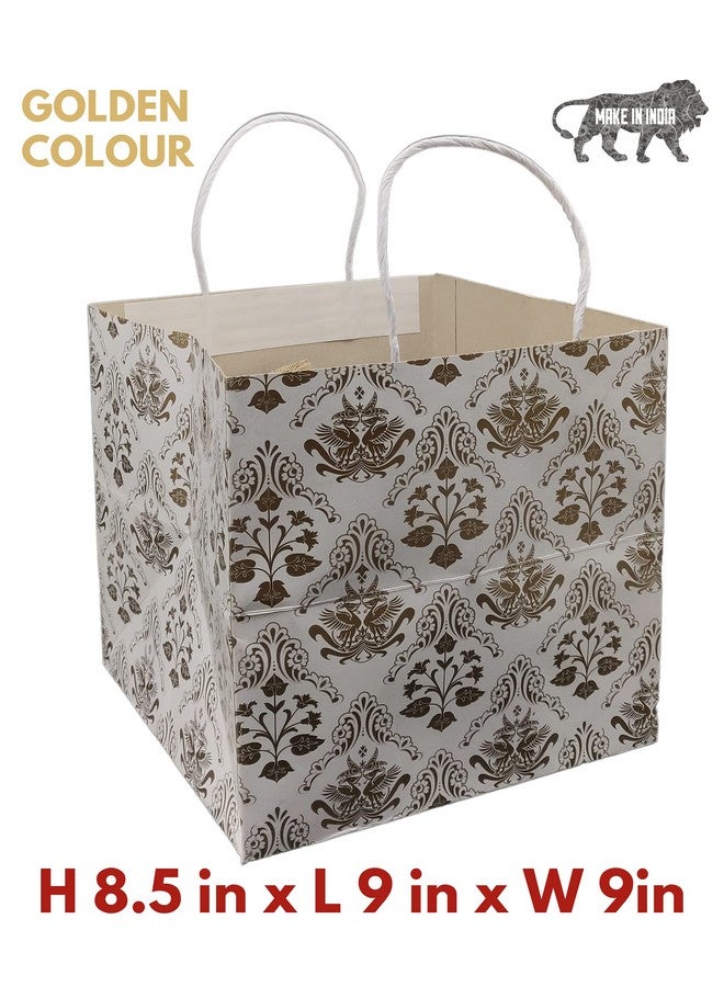 Arrow Paper Products Square Golden Bird Printd Paper Gift Bags for Baby Shower Return Gift, Small Presents, Weddings, Birthday, Holiday Presents (Pack of 60, 22.60 x 22.86x 22.86 Cm) - Image 2