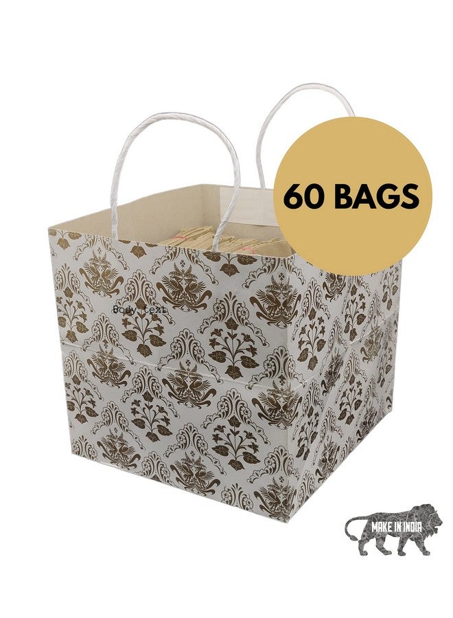 Arrow Paper Products Square Golden Bird Printd Paper Gift Bags for Baby Shower Return Gift, Small Presents, Weddings, Birthday, Holiday Presents (Pack of 60, 22.60 x 22.86x 22.86 Cm) - Image 3