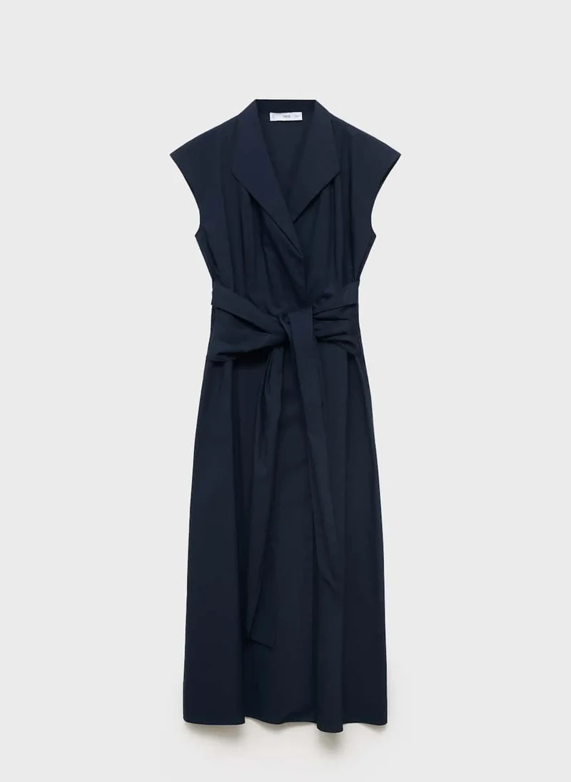 MANGO Belted Cotton Poplin Dress