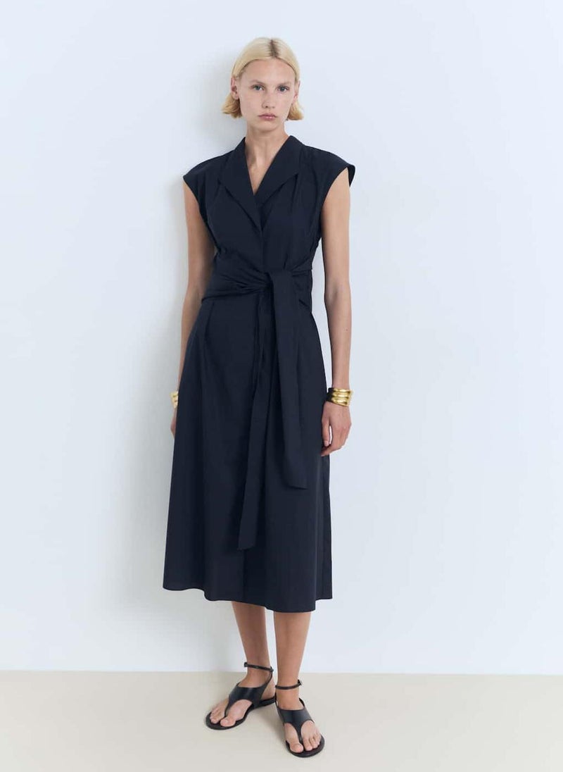 MANGO Belted Cotton Poplin Dress  - Image 1