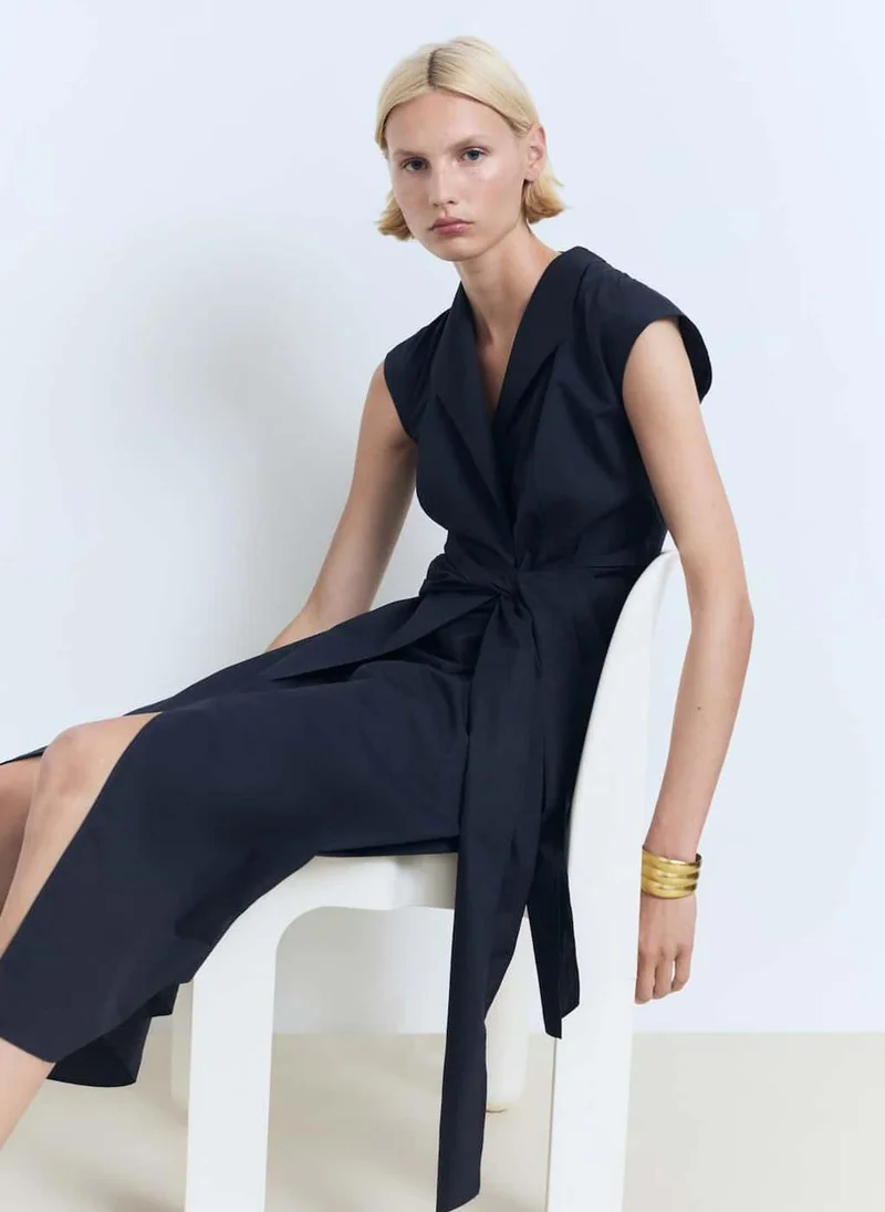MANGO Belted Cotton Poplin Dress