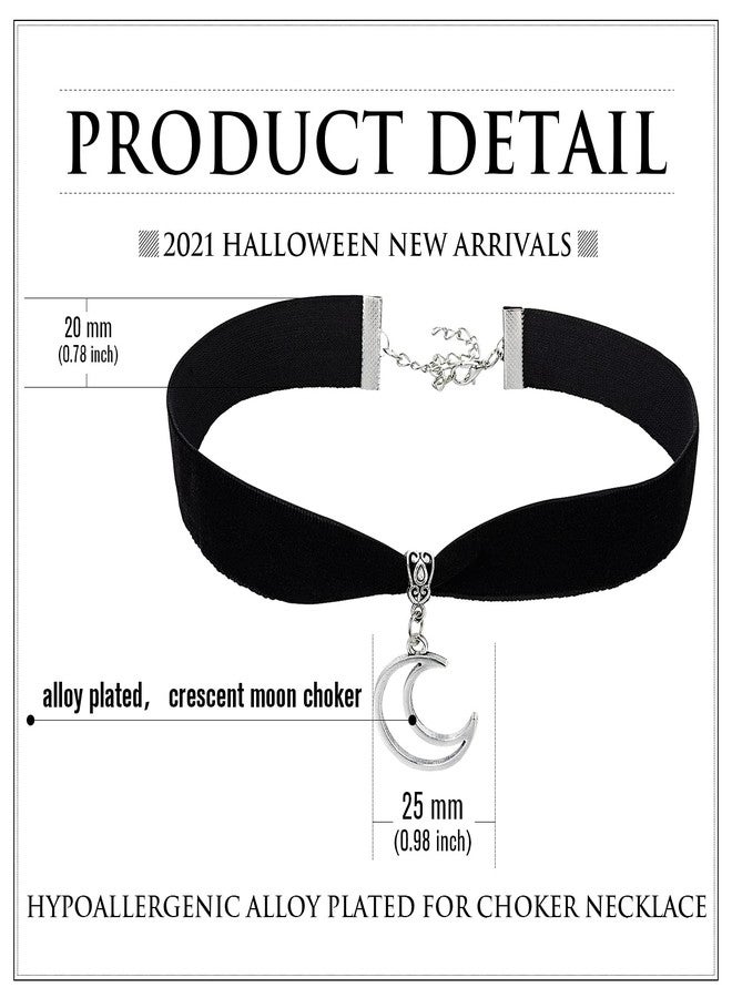 RareLove Halloween Costumes Black Velvet Gothic Collar Choker Crescent Moon Necklace Alloy Plated Gothic Accessory for Women - Image 2