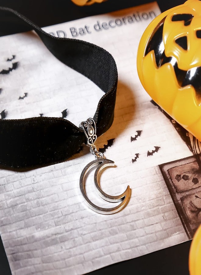 RareLove Halloween Costumes Black Velvet Gothic Collar Choker Crescent Moon Necklace Alloy Plated Gothic Accessory for Women - Image 3