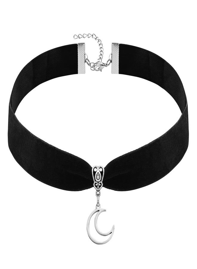 RareLove Halloween Costumes Black Velvet Gothic Collar Choker Crescent Moon Necklace Alloy Plated Gothic Accessory for Women - Image 1