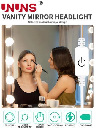 LED Vanity Lights For Mirror,10 LED Bulbs 3 Color Dimmable Mirror Light,3.6M Portable Makeup Mirror Light For Bathroom Bedroom Dressing Room,Mirror Not Included - view 2