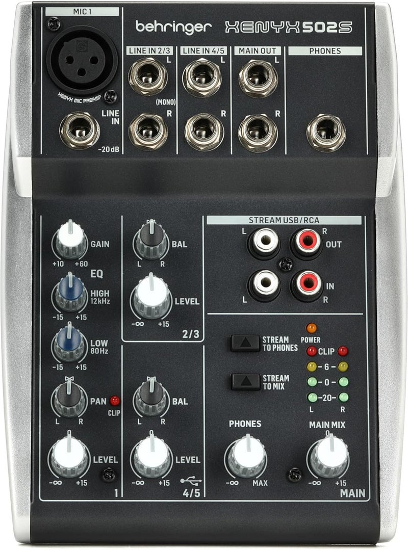 Behringer XENYX 502S Premium Analog 5-Input Mixer with USB Streaming Interface - Image 1