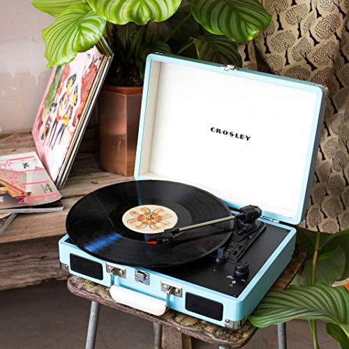 Crosley CR8005D-TU Cruiser Deluxe Vintage 3-Speed Bluetooth Suitcase Vinyl Record Player Turntable, Aqua - Image 2