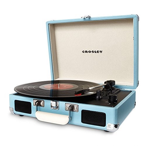 Crosley CR8005D-TU Cruiser Deluxe Vintage 3-Speed Bluetooth Suitcase Vinyl Record Player Turntable, Aqua - Image 1