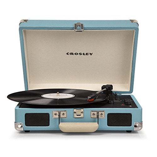 Crosley CR8005D-TU Cruiser Deluxe Vintage 3-Speed Bluetooth Suitcase Vinyl Record Player Turntable, Aqua - Image 3