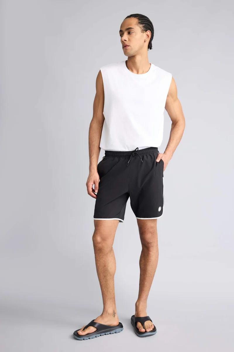 Regular Fit Elastic Waist Black Swim Shorts