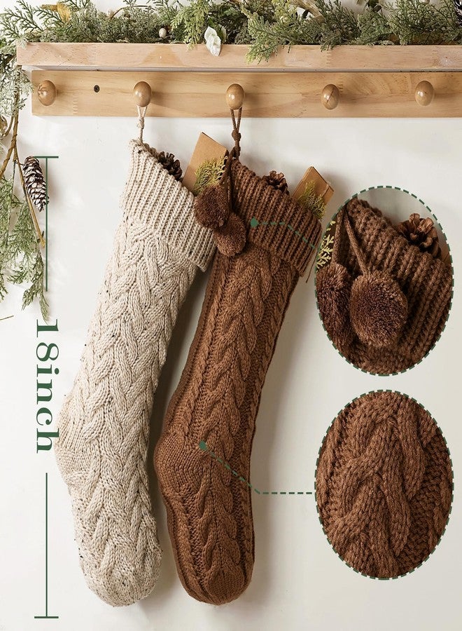 Pawliss Farmhouse Knitted Personalised Christmas Stockings: 4 Pack 18 Inch Rustic Neutral Cable Knit Fireplace Stockings, Rustic Cozy Hanging Xmas Stocking Decorations for Family Holiday Décor, Earth Tones - Image 2