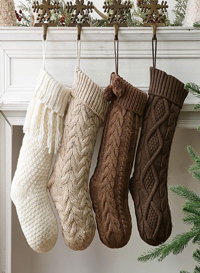Pawliss Farmhouse Knitted Personalised Christmas Stockings: 4 Pack 18 Inch Rustic Neutral Cable Knit Fireplace Stockings, Rustic Cozy Hanging Xmas Stocking Decorations for Family Holiday Décor, Earth Tones - Image 5