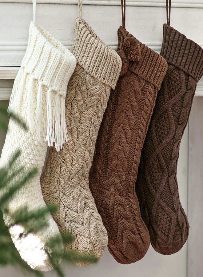 Pawliss Farmhouse Knitted Personalised Christmas Stockings: 4 Pack 18 Inch Rustic Neutral Cable Knit Fireplace Stockings, Rustic Cozy Hanging Xmas Stocking Decorations for Family Holiday Décor, Earth Tones - Image 4