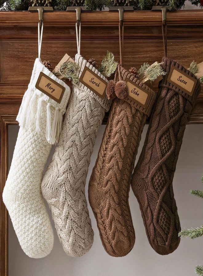 Pawliss Farmhouse Knitted Personalised Christmas Stockings: 4 Pack 18 Inch Rustic Neutral Cable Knit Fireplace Stockings, Rustic Cozy Hanging Xmas Stocking Decorations for Family Holiday Décor, Earth Tones - Image 1