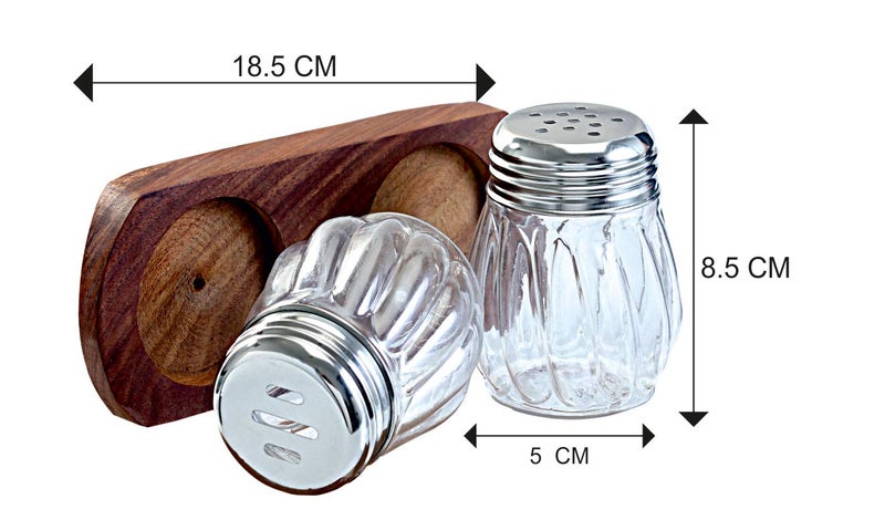 THW THW Plastic Material Chilli Flakes OreganoSpices Dressing Herbs Cheese Seasoning Shaker Dispenser Set with Wooden Holder Set of 2pcs  - Image 2