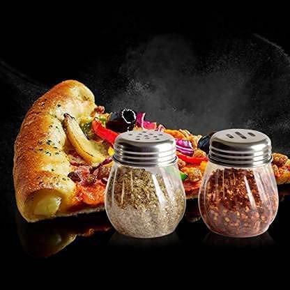 THW THW Plastic Material Chilli Flakes OreganoSpices Dressing Herbs Cheese Seasoning Shaker Dispenser Set with Wooden Holder Set of 2pcs  - Image 4