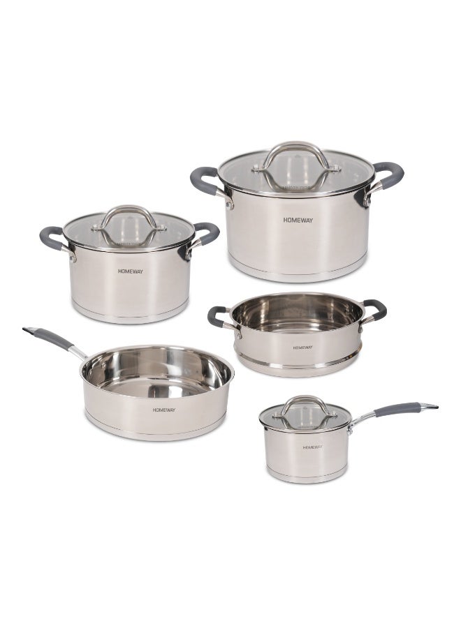 Homeway 8PCS Stainless Steel Cookware Set with Steamer, 5-Layer Encapsulated Base, Magnetic Stainless Steel Exterior, Silver, HW3908 - Image 5