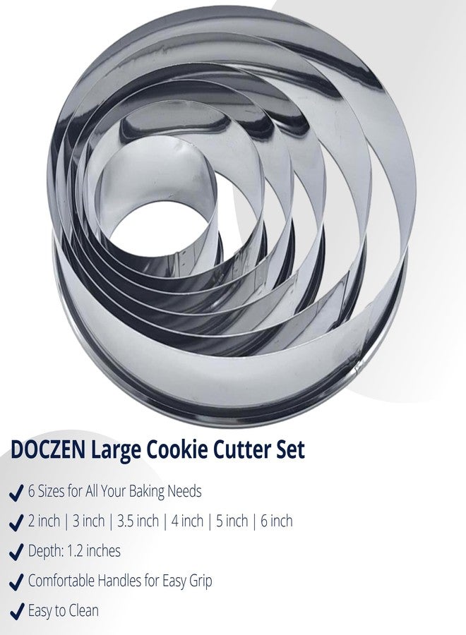 Doczen 6 PCS Round Cookie Cutter Set (2, 3, 3.5, 4, 5, 6 Inch) Large Stainless Steel Circle Cutters Donut Cutter for Baking, Biscuits, Cakes, Sandwiches - Durable & Easy to Clean - Image 4