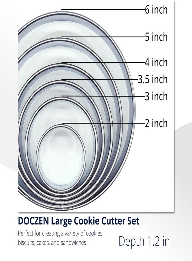 Doczen 6 PCS Round Cookie Cutter Set (2, 3, 3.5, 4, 5, 6 Inch) Large Stainless Steel Circle Cutters Donut Cutter for Baking, Biscuits, Cakes, Sandwiches - Durable & Easy to Clean - Image 2