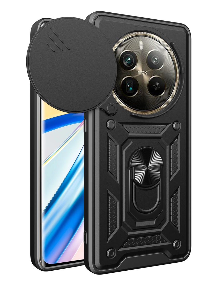 Case Cover Shockproof Windows Protective Case with Camera Protection and Metal Ring Compatible with Realme 12 Pro / Realme 12 Pro Plus / Realme P1 Pro (Black) - Image 1