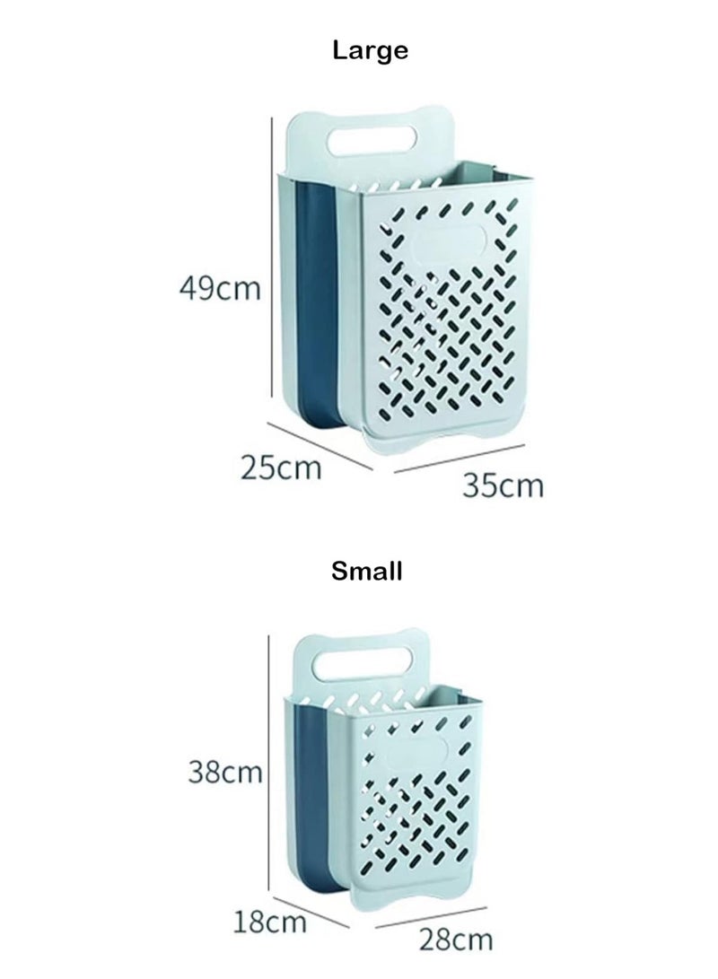سلة غسيل بلاستيكية قابلة للطي بتصميم معلق على الحائط، سلة متينة مقاومة للماء مع مقبض حمل - Image 2
