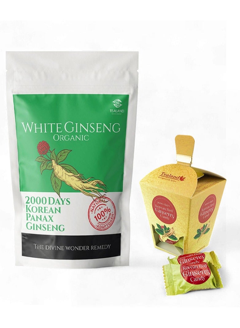Tealand White Ginseng Organic Tea 2000 Days Korean Panax Ginseng 100g with 10pcs of Candy - Image 1