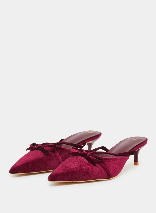 Styli Styli Velvet Texture Bow Detail Formal Shoes