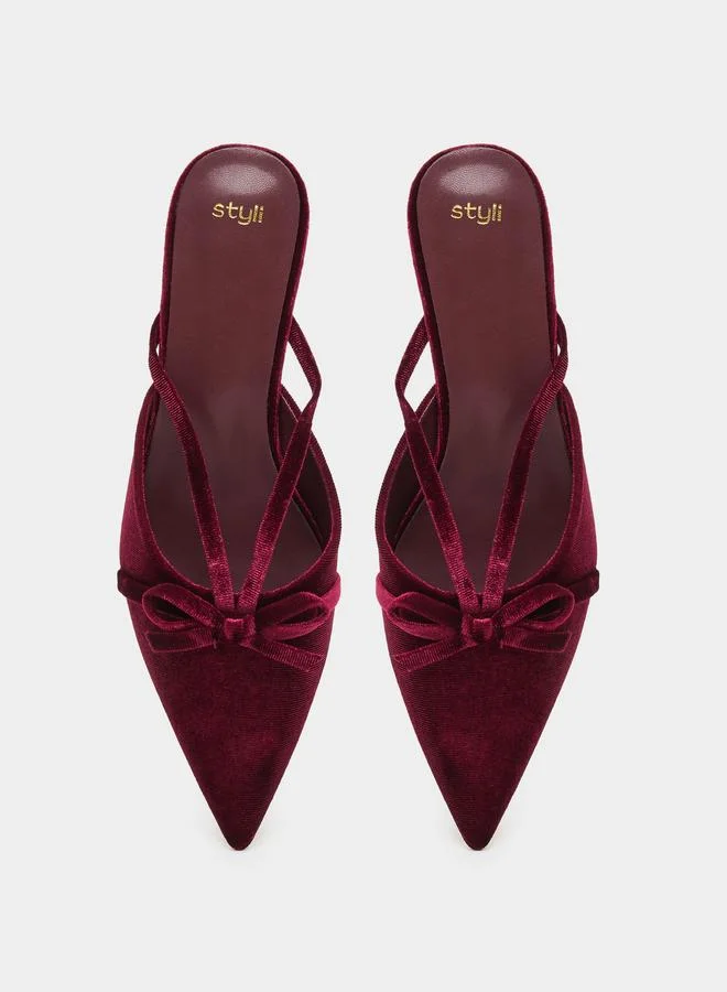 Styli  Styli Velvet Texture Bow Detail Formal Shoes for Women | Best Price UAE
